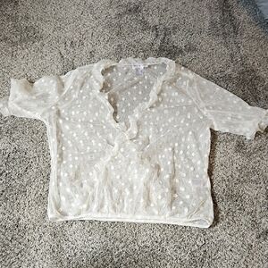 VENUS White Ruffled Sheer Short Sleeve Blouse